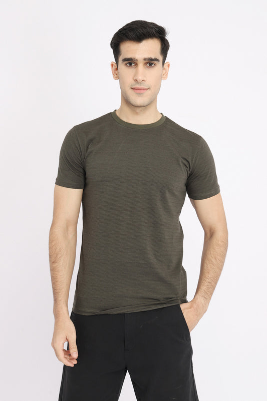 STRIPED COTTON T-SHIRT-OLIVE