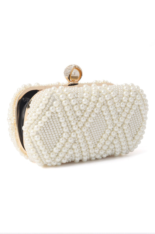 PEARL EMBELLISHED CLUTCH-WHITE