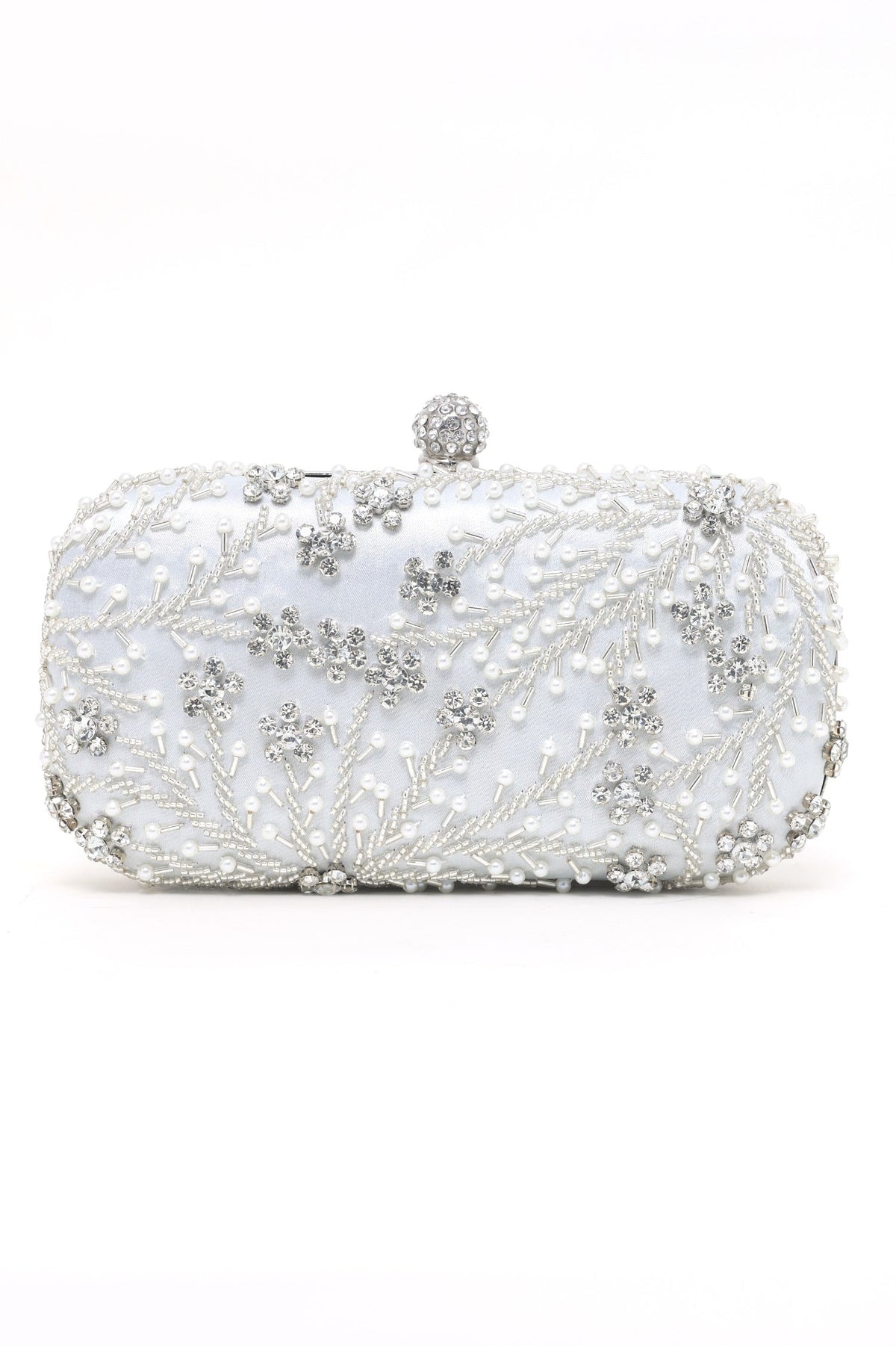 ELEGANCE FLORAL PEARL EMBELLISHED CLUTCH-WHITE