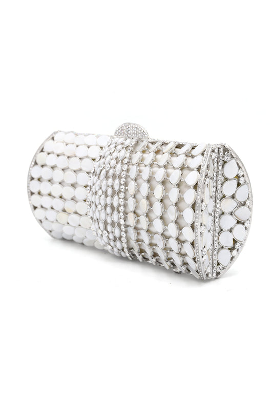 MOTHER OF PEARL CLUTCH-SILVER