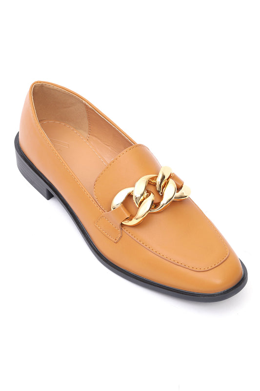 CHAIN EMBELLISHED SHOES-CAMEL
