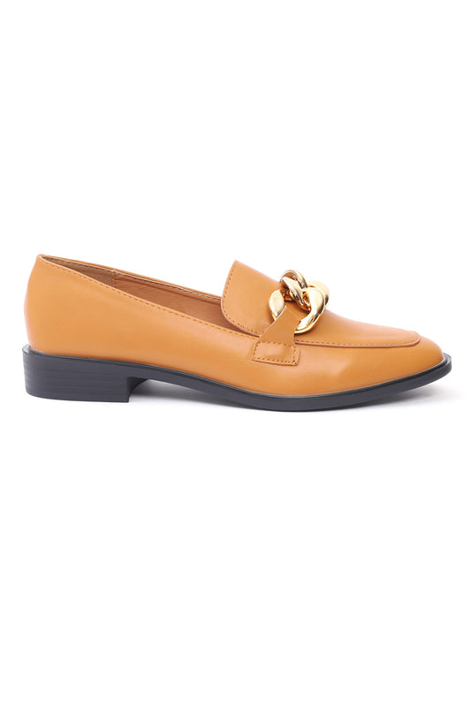 CHAIN EMBELLISHED SHOES-CAMEL