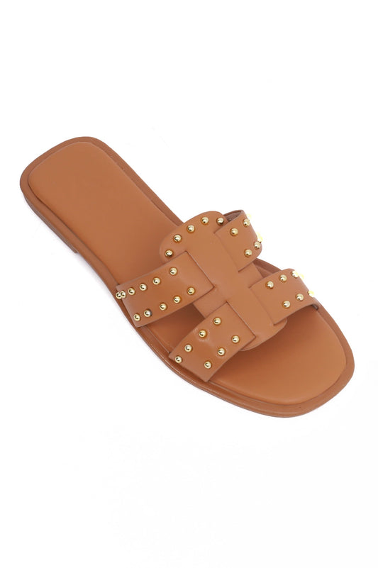 SIMPLE SLIDES WITH STUDS-TAN