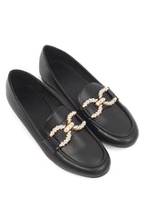 METAL EMBELLISHED LOAFERS-BLACK