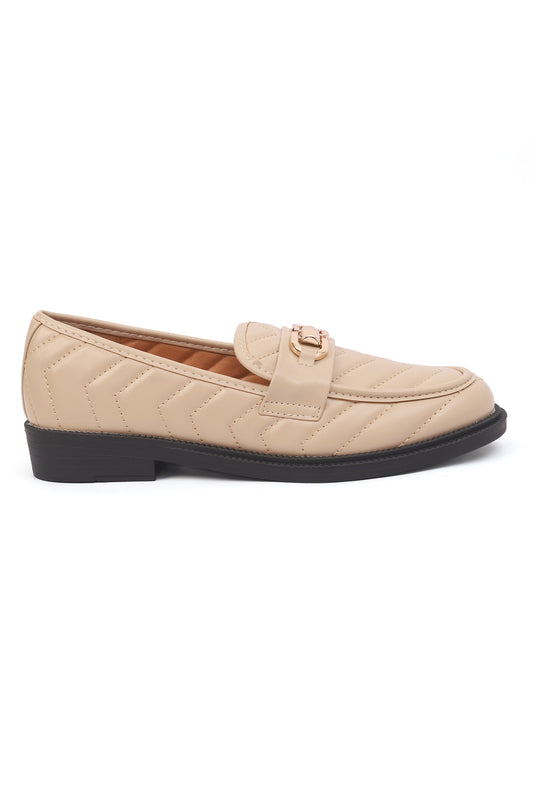 TEXTURED METAL EMBELLISHED LOAFERS-BEIGE