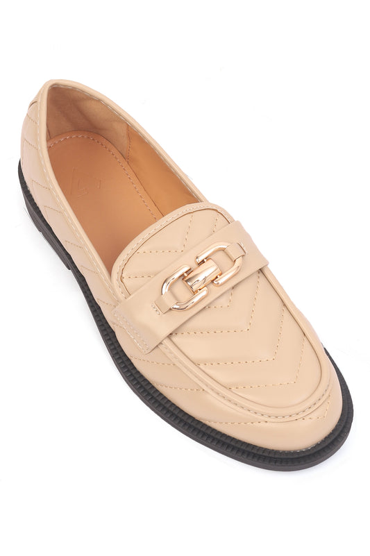 TEXTURED METAL EMBELLISHED LOAFERS-BEIGE