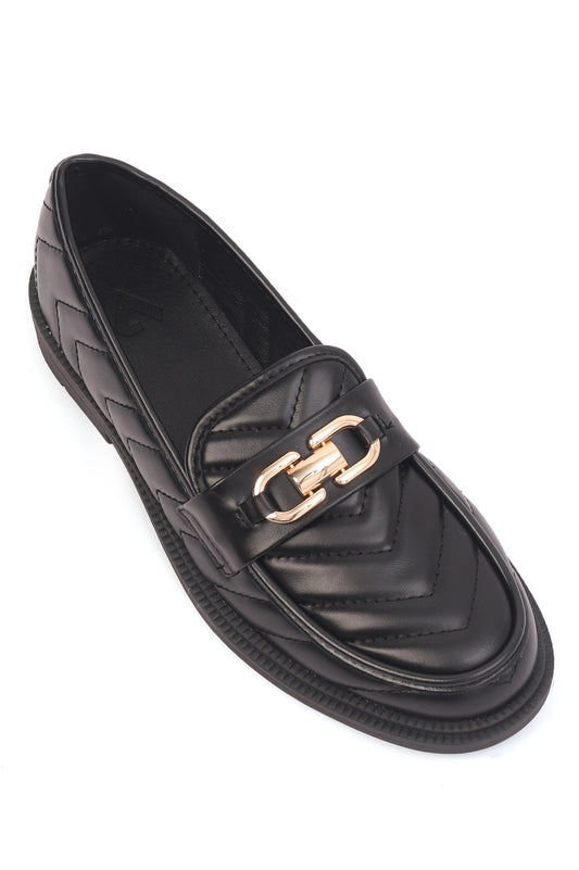 TEXTURED METAL EMBELLISHED LOAFERS-BLACK