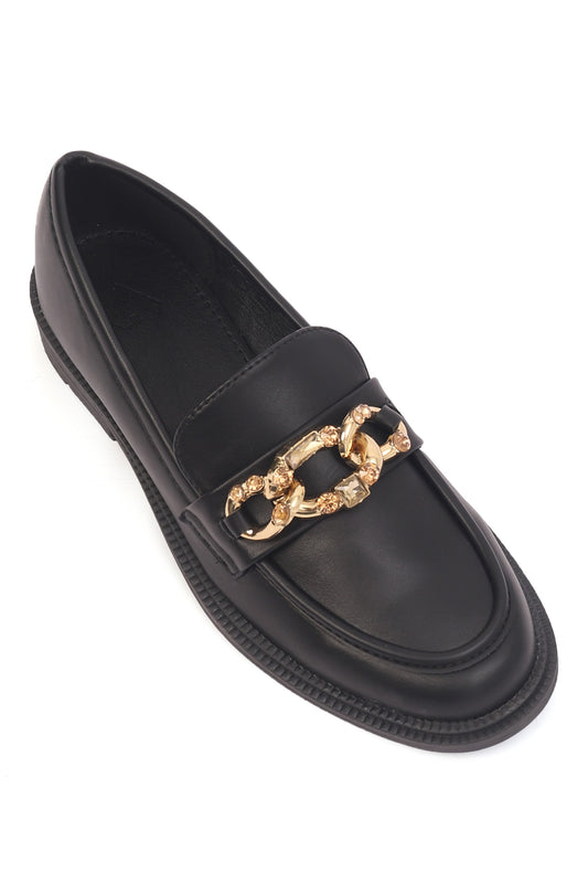 FANCY METAL EMBELLISHED LOAFERS-BLACK
