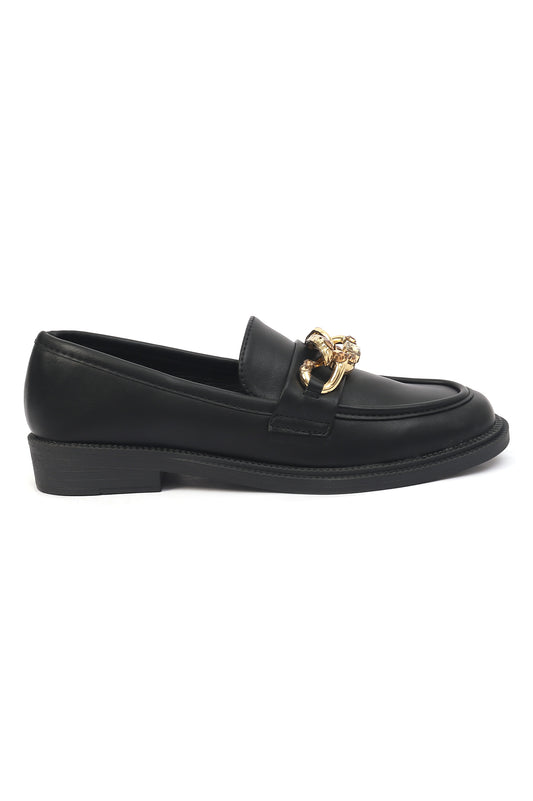 FANCY METAL EMBELLISHED LOAFERS-BLACK