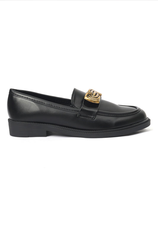 BUCKLE LEATHER LOAFERS-BLACK