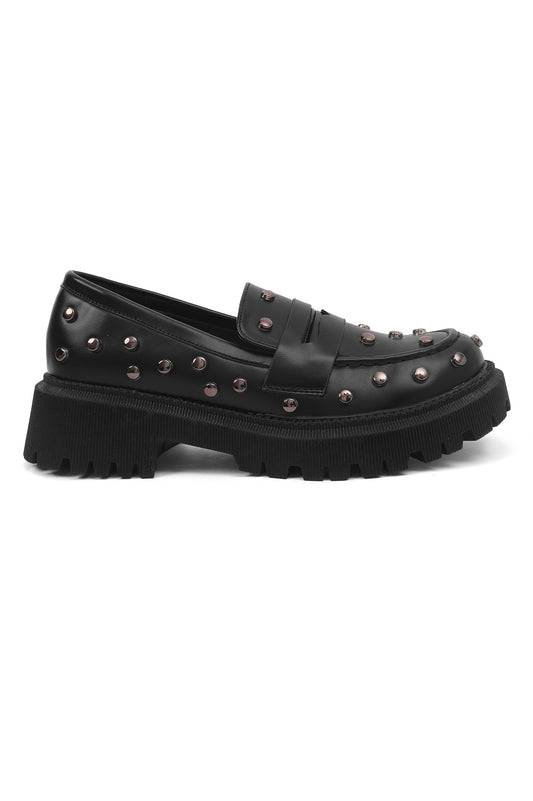 STUDDED CHUNKY LOAFERS-BLACK