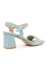 KNOT STRAP BLOCK HEEL-BLUE