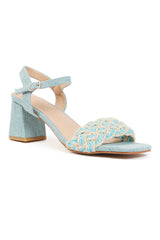 KNOT STRAP BLOCK HEEL-BLUE