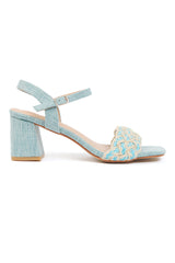 KNOT STRAP BLOCK HEEL-BLUE