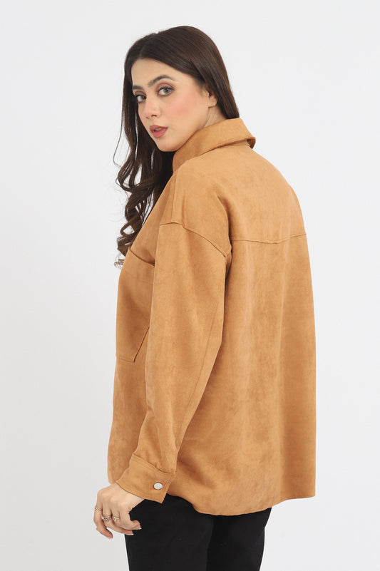 SUEDE BUTTON DOWN SHIRT-CAMEL