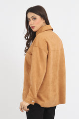 SUEDE BUTTON DOWN SHIRT-CAMEL