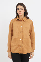 SUEDE BUTTON DOWN SHIRT-CAMEL