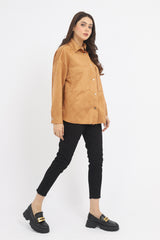SUEDE BUTTON DOWN SHIRT-CAMEL