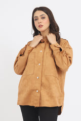 SUEDE BUTTON DOWN SHIRT-CAMEL