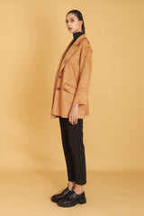 FAUX SUEDE COAT-CAMEL