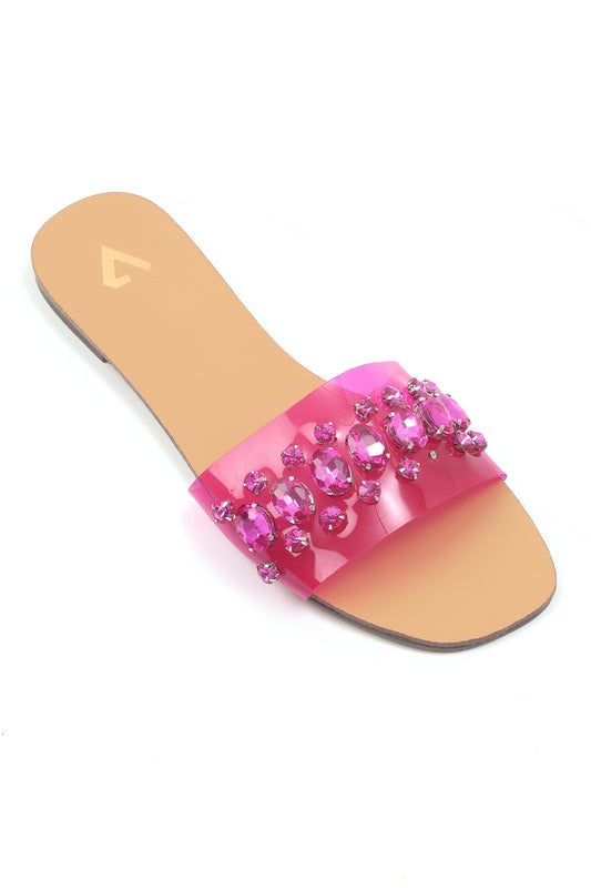 TRANSPARENT HEELS WITH GEMS-FUCHSIA