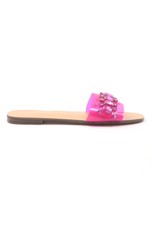 TRANSPARENT HEELS WITH GEMS-FUCHSIA
