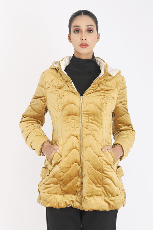 HOODED PUFFER COAT-YELLOW