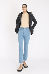 FUR QUILTED PUFFER JACKET-BLACK