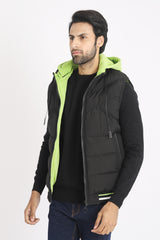COLORED HOOD SLEEVELESS PUFFER JACKET-GREEN