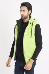 COLORED HOOD SLEEVELESS PUFFER JACKET-GREEN