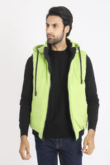 COLORED HOOD SLEEVELESS PUFFER JACKET-GREEN