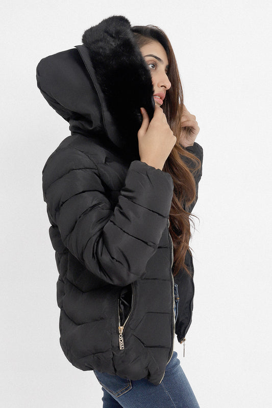 FURRY CAP JACKET-BLACK