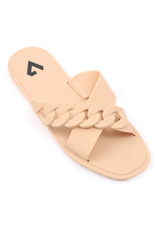 MATTE CRISS CROSS SLIDES-NUDE