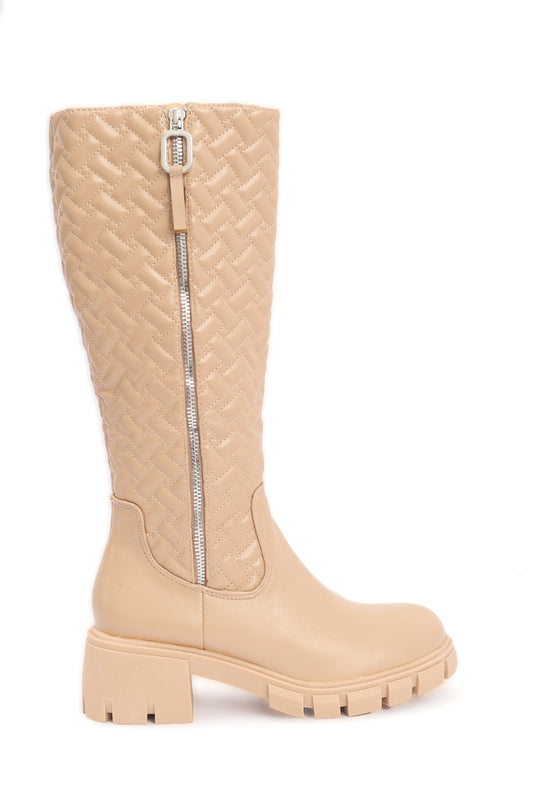 CLASSY PLATFORM HIGH HEEL BOOTS-BEIGE