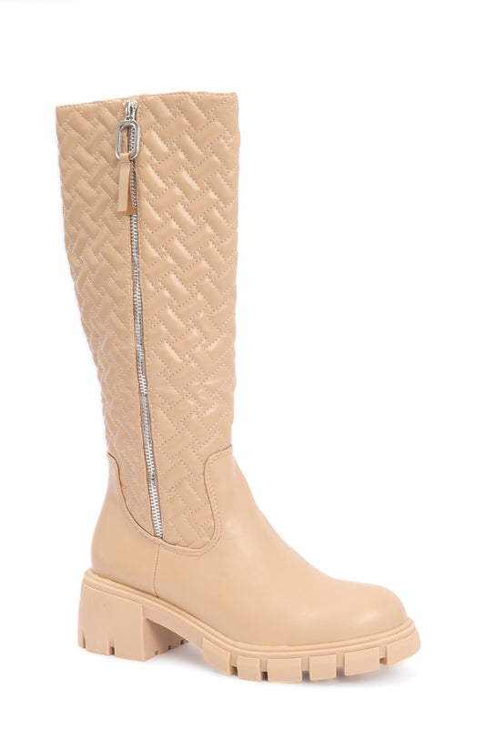 CLASSY PLATFORM HIGH HEEL BOOTS-BEIGE