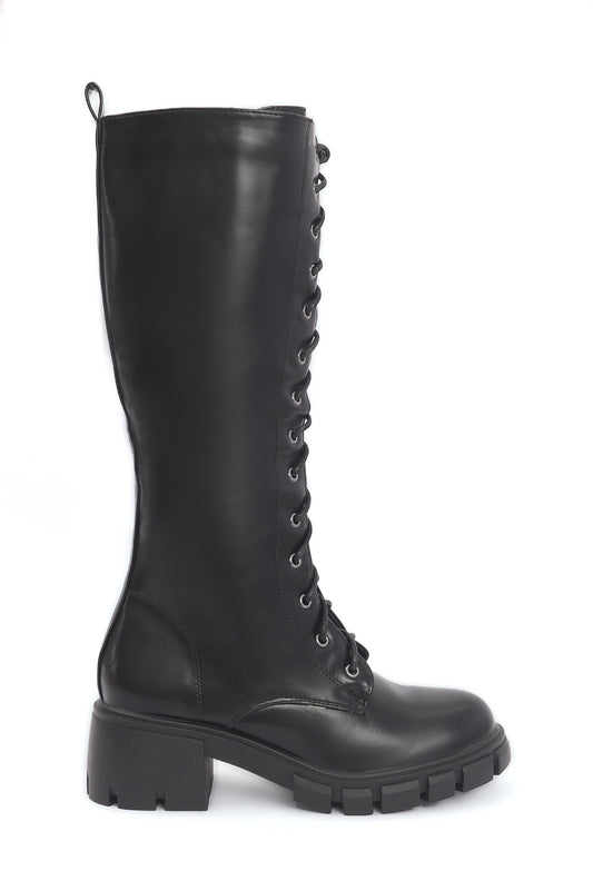 BLOCK-HEEL KNEE-HIGH BOOTS-BLACK