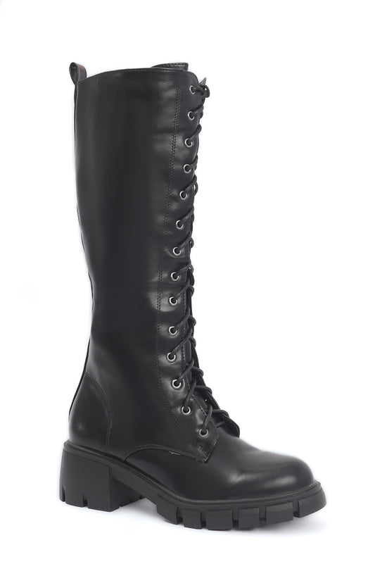 BLOCK-HEEL KNEE-HIGH BOOTS-BLACK