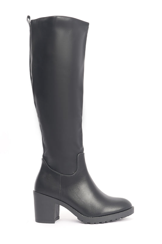 BLOCK-HEEL KNEE-HIGH BOOTS-BLACK