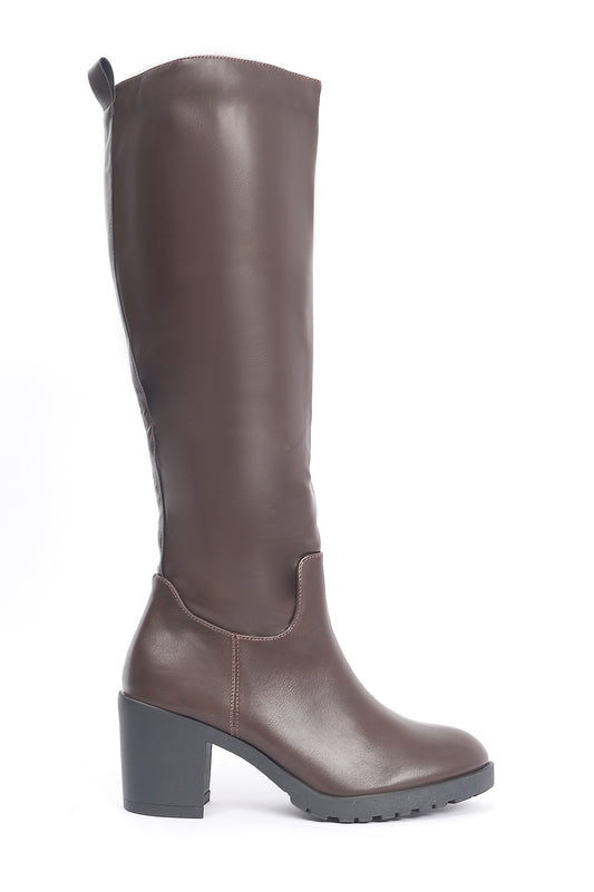 BLOCK-HEEL KNEE-HIGH BOOTS-COFFEE