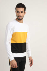 THREE PANEL JUMPER-WHITE-MUSTARD-BLACK