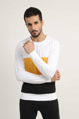THREE PANEL JUMPER-WHITE-MUSTARD-BLACK