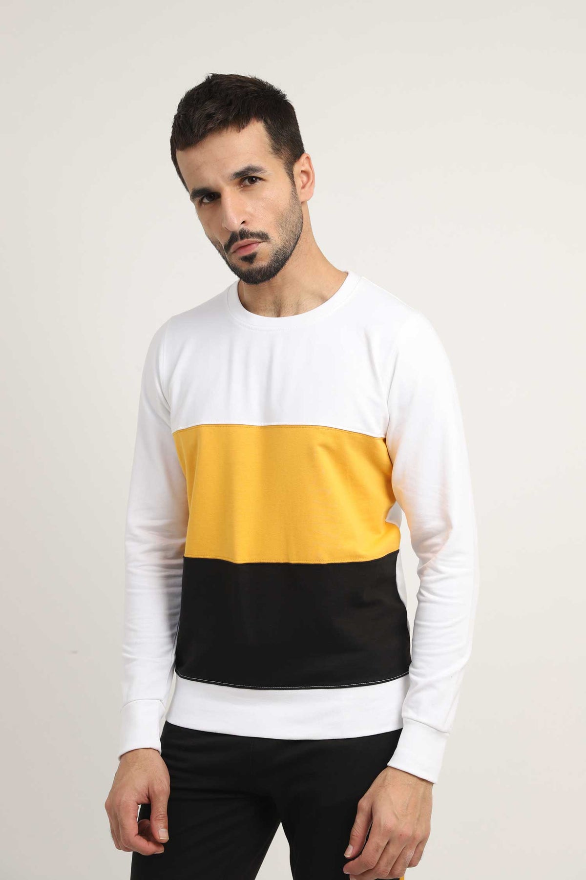 THREE PANEL JUMPER-WHITE-MUSTARD-BLACK