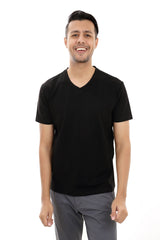 COTTON V NECK TEE-BLACK