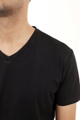 COTTON V NECK TEE-BLACK