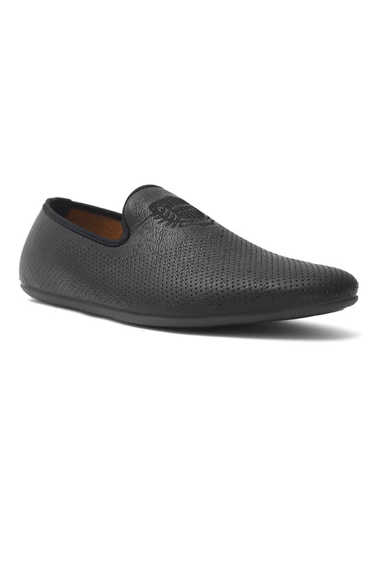 PERFORATED SLIPONS-BLACK