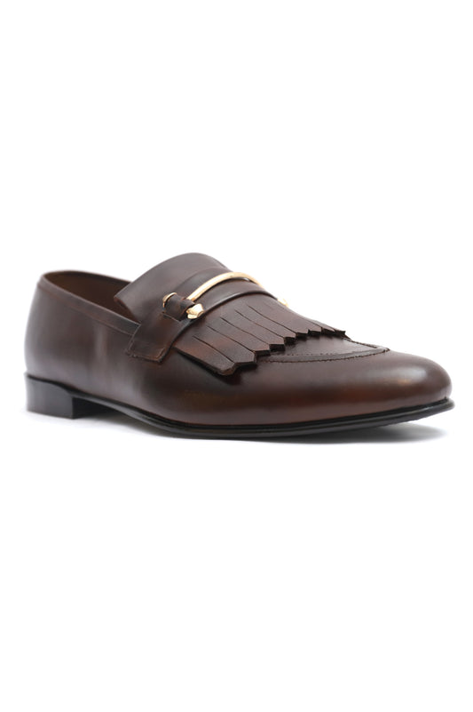 LEATHER FRINGE SLIPONS-BURGUNDY