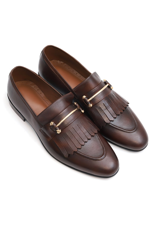 LEATHER FRINGE SLIPONS-BURGUNDY
