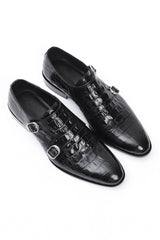 CROC EMBOSSED DOUBLE MONKS-BLACK