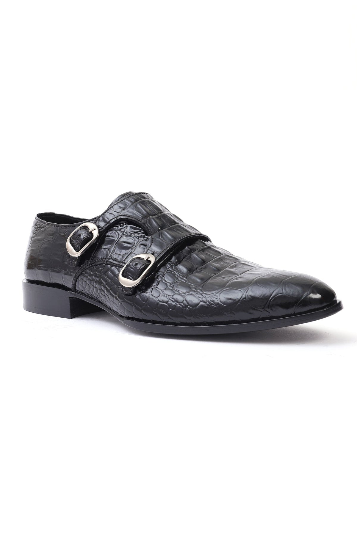 CROC EMBOSSED DOUBLE MONKS-BLACK
