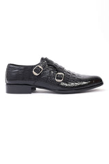 CROC EMBOSSED DOUBLE MONKS-BLACK